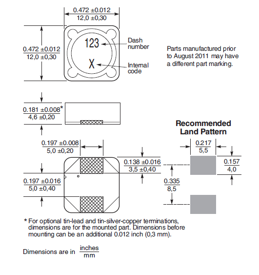 Ferrite Core SMD Power Inductor MSS1246-102ML_ 2.3 g – 2.5 g Weight