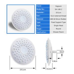 Light ABS Ceiling Mounted Shower Head , High Pressure Round Shower Head 19CM