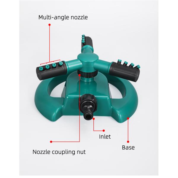 Automatic Watering Grass Lawn 3 Arms Nozzles Garden Sprinkler with Female Connection