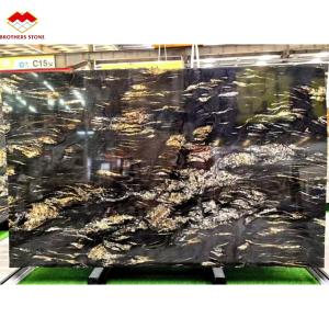 Modern Natural Phoenix Feather Black Gold Marble Stone Stair Steps Tile Big Slab