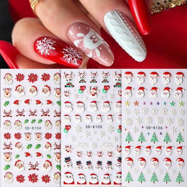 Wholesale Easy Apply Decoration Decals 5D Christmas Embossed White Snowflakes Sliders Nail Stickers for Finger Nail Beauty