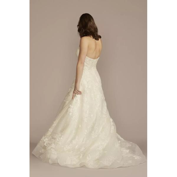 Romantic Appliques Lace Chapel Train Back Zipper V-neck Halter Beaded Ball Gown White Organza Wedding Dress