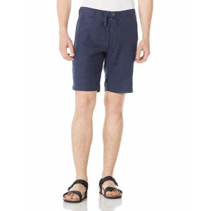 China Low Waist Zipper Fly Mens Linen Shorts Navy Straight Leg with 2 Pockets on sale
