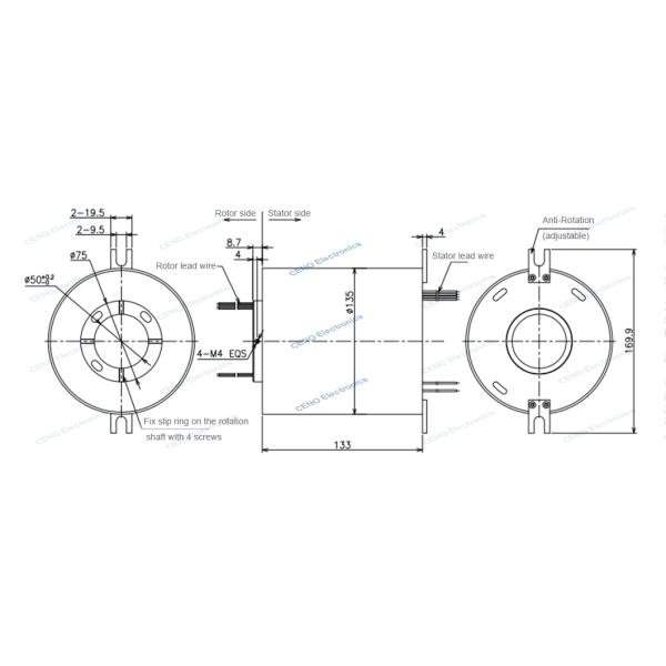 Id 50mm Ip67 Waterproof Slip Ring With Rotary Electric Power Joints