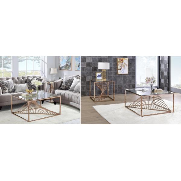 Metal Geometric Frame Coffee Table Console Table with Stainless Steel Base Tempered Glass Top