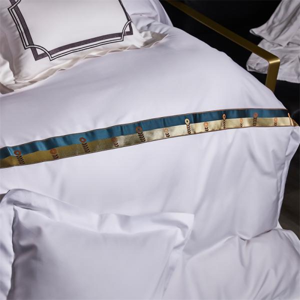 Home Custom 100% Cotton Satin Wide strip 60s Jet White Embroidery Luxury Duvet Cover Set