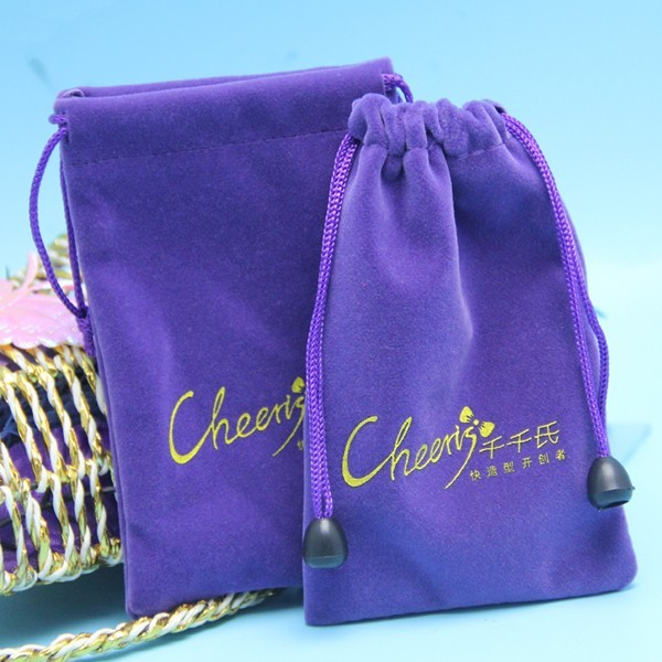Buy Purple Custom Logo 8x10cm Velvet Drawstring Jewelry Pouch at wholesale prices