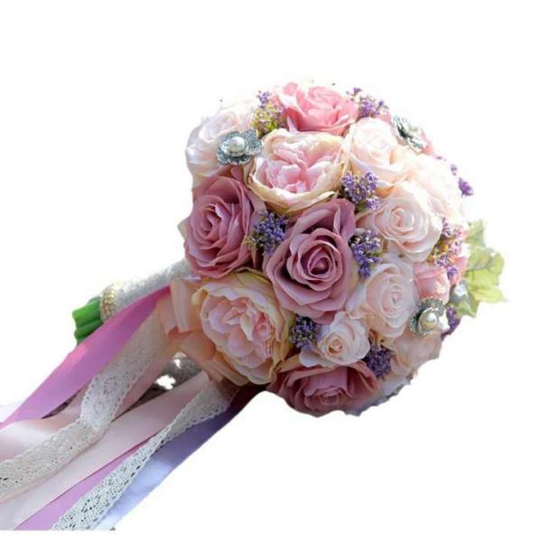 Artificial Pink Rose Flower Bouquet Home  Wedding Decorative Flowers for Bride Bridesmaid Flower Bouquets Valentines Day Gift