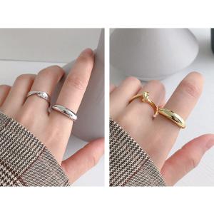 Lanciashow 925 Sterling Silver Ring Simple Geometric Shape Smooth Arc Surface