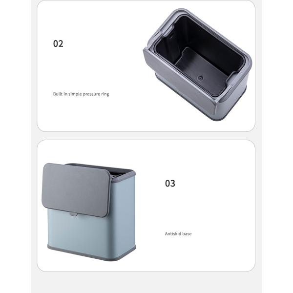 Kitchen Household Wall-mountable and Tabletop Dual-use Stainless Steel Trash Can with Lid