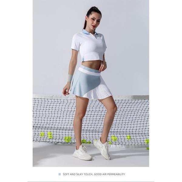 Light Blue Womens Golf Clothes Anti Glare Tennis Badminton Pleated Skirt Ladies