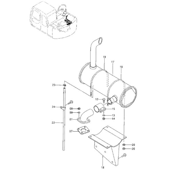 4389278 4306008 4379801 Muffler HITACHI Excavator Spare Parts For EX60-5(LC) EX70LCK-5 EX75UR-3