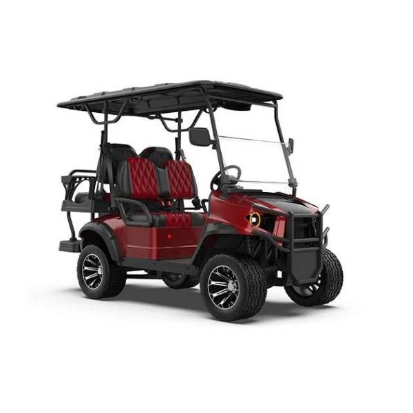 Low Profile Burgundy Color Luxury And Noble Electric 4-Seater Golf Cart 72v Lithium Battery Off-Road Tires Can Conquer All Kinds Of Rugged Roads