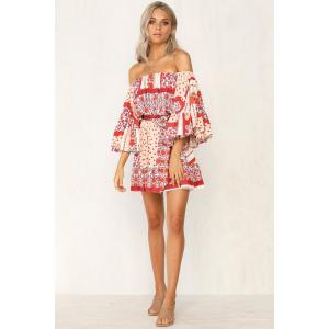 Summer Dresses Women Boho Printed Off Shoulder Mini Dress