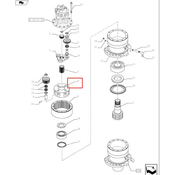 Swing Gearbox 2nd Carrier Kobelco Planetary Gear Parts YN32W01130P1 SK210-8S