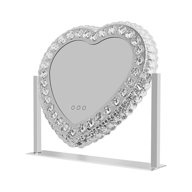 China Heart Crystal Vanity Mirror Led Magnifying Mirror ODM on sale