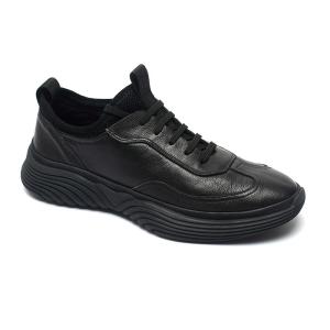 China Rubber Outsole Mens Black Leather Sneakers For Sports on sale