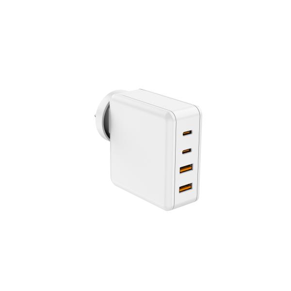 100W Four-Port GaN Wall Charger with 2 USB-C (100W, 18W) & 2 USB-A Ports (12W)