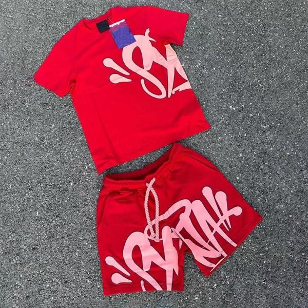 Custom Logo Applique Embroidery Patches High Street Print Tees T Shirt Trendy Short Sleeve Cotton Tracksuit Short Sets for Men