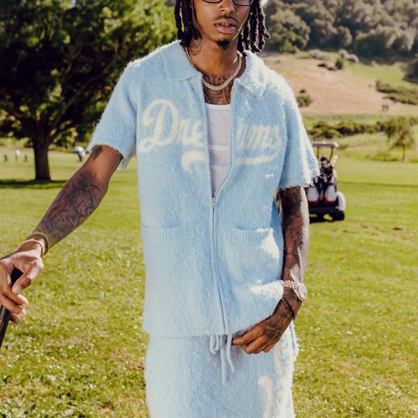 Summer Mohair Zip Up Short Set Tracksuit Matching Polo Shirt And Shorts Customized Color