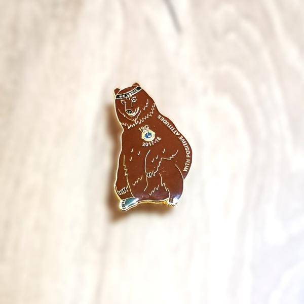 Buy Iron Stamped Bear Shape Soft Enamel Colors with Epoxy Coated Lions Club Service Lapel Pin at wholesale prices