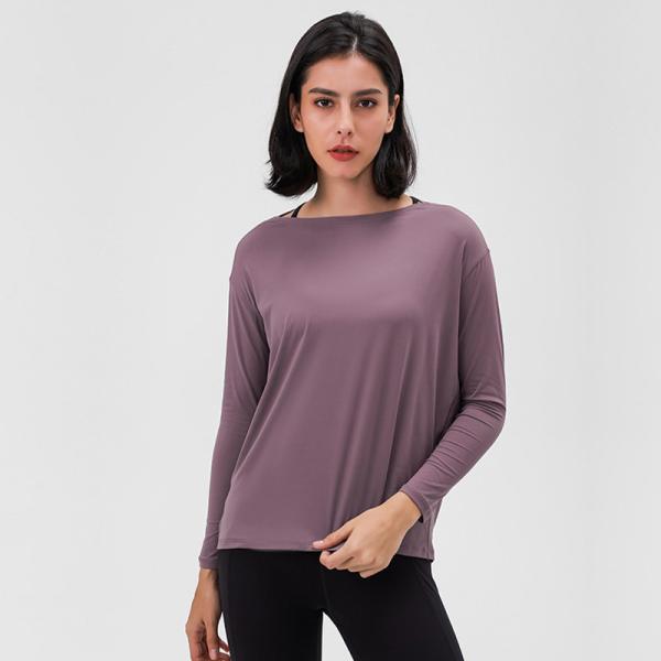Buy Nylon Nude Feel Ladies Yoga Tops Workout Fashion Loose Women Long Sleeve Shirts at wholesale prices