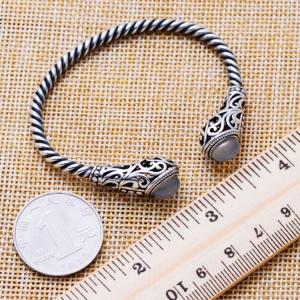 Sterling Silver Cable Bracelet with Chalcedony Open Adjustable Cuff Bracelet