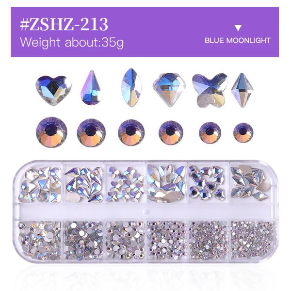 Nail SPA or Training 12 Grid AB Nail Stone Kit with Multi Shape Crystal Rhinestones