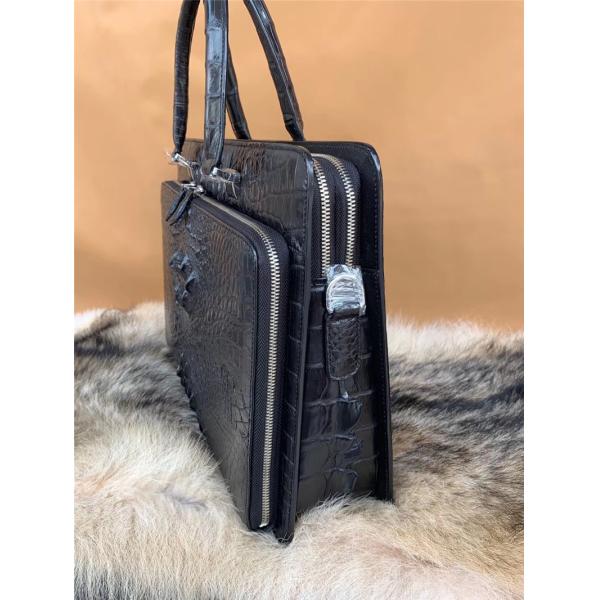 Crocodile Skin Businessmen Working Laptop Briefcase Authentic Real Alligator Leather Male Large Black Top-handle Handbag