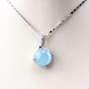 925 Silver Blue Chalcedony Cubic Zircon Pendant Enhancer Necklace (P74)