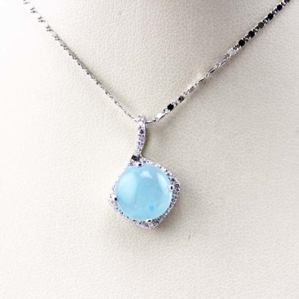 Buy 925 Silver Blue Chalcedony Cubic Zircon Pendant Enhancer Necklace (P74) at wholesale prices