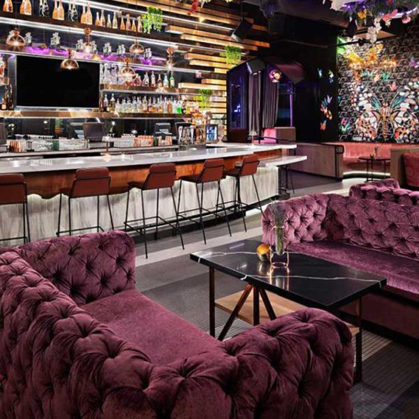 Buy Velvet Purple Club Lounge Sofa Classic Button Tufting Bistro Sofa at wholesale prices