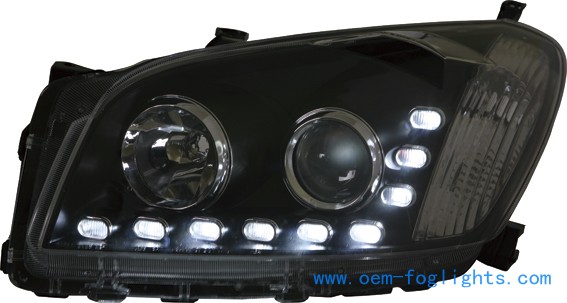 LED light bar, black housing and clear projector Hid Headlamps apply in Toyota