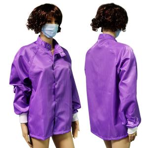 Cleanroom Working Round Neck Purple ESD Jacket 5mm Stripe 99% Polyester