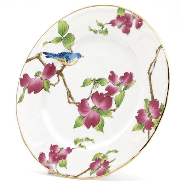 White ceramic decorative gold edge dinner plate set for wedding party