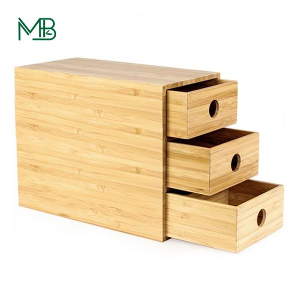 100% Solid Bamboo 3-Drawer Chest Storage Office Supplies Desk Organizer for Sundries