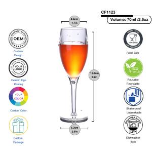 2.5oz Small SAN Plastic Biodegradable Champagne Flutes Glasses 70ml