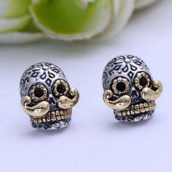 Buy Retro Womens Jewelry Two Tone Silver Skull Stud Earrings(XH055010W) at wholesale prices