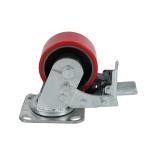 100mm 4" Heavy Duty Cast Iron Core PU Caster Red Polyurethane Castors for