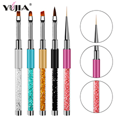 5Pc Dual-ended Nail Scrubbing Brush Rhinestone Handle Silicone Nail Brush