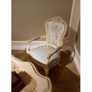 Antique Ash Wood Hand Carved Leather and Fabric Upholstered Armchair Home Office