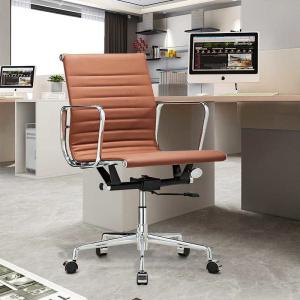 Low Back 39.9" Height Living Room Office Chair 26.4lbs Brown PU Leather