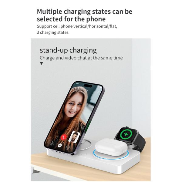 Type C Interface Wireless Charger with 15W Cell Phone Output Multifunctional Supports Apple Charging ABS PC Material