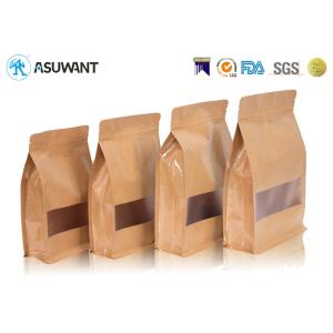 China Snacks Square Bottom Flexible 120mic Kraft Paper Zipper Bags on sale