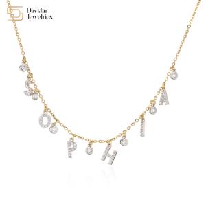 Diamond Zircon Letter Pendant Necklace Stainless Steel Jewelry DIY Gold Plated