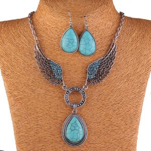 China Wings zinc alloy pendant necklace with turquoise water droplets / Necklaces on sale