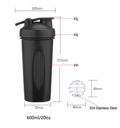600ml Sports Environmental Protection Material Wheat Shaker Bottles Protien