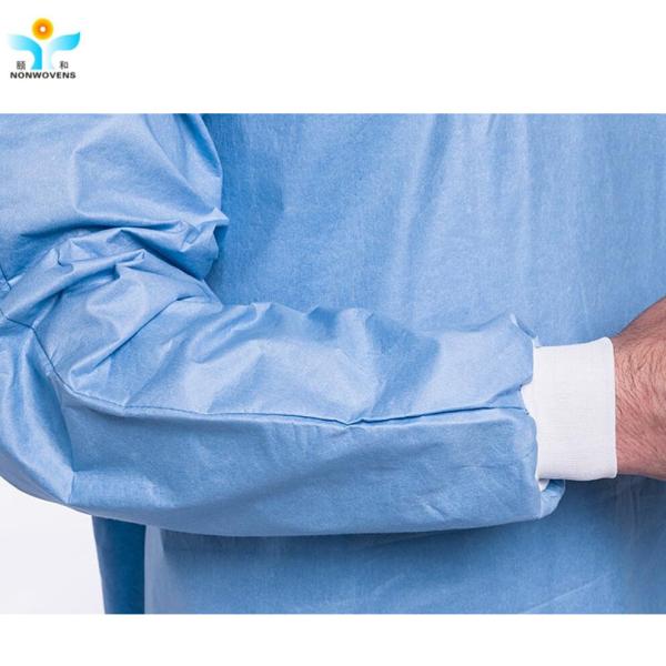 SMS Blue Knitted Cuff Sleeves Surgical Gown Reinforced Operational Room For Doctors