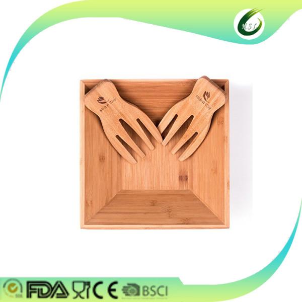 Buy big bamboo salad and fruit bowl with hand servers at wholesale prices