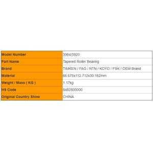 Inch Size 3984/3920 Tapered Roller Bearing for Agricultural Machinery / Water